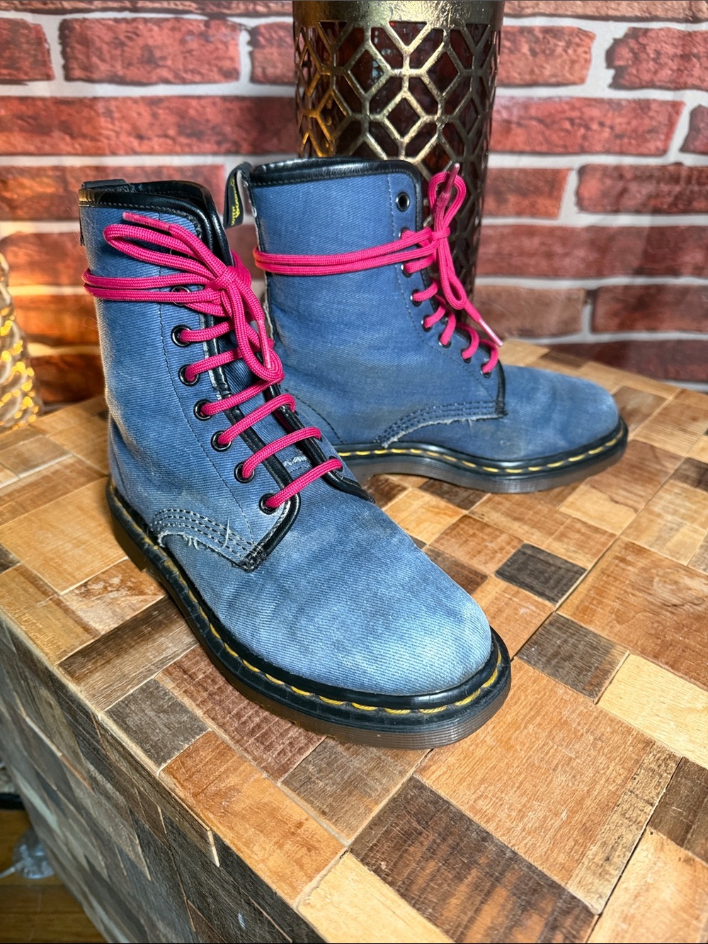 🥾 Dr. Martens MIE Denim Boots Blue Pink/Red Laces UK 3 US 5